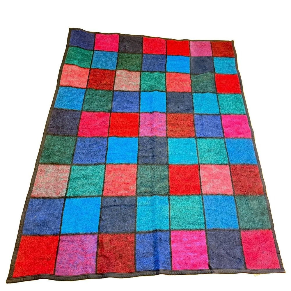 Vintage Biederlack Plaid Blanket Reversible Checker Throw Grandmillennial 76x57